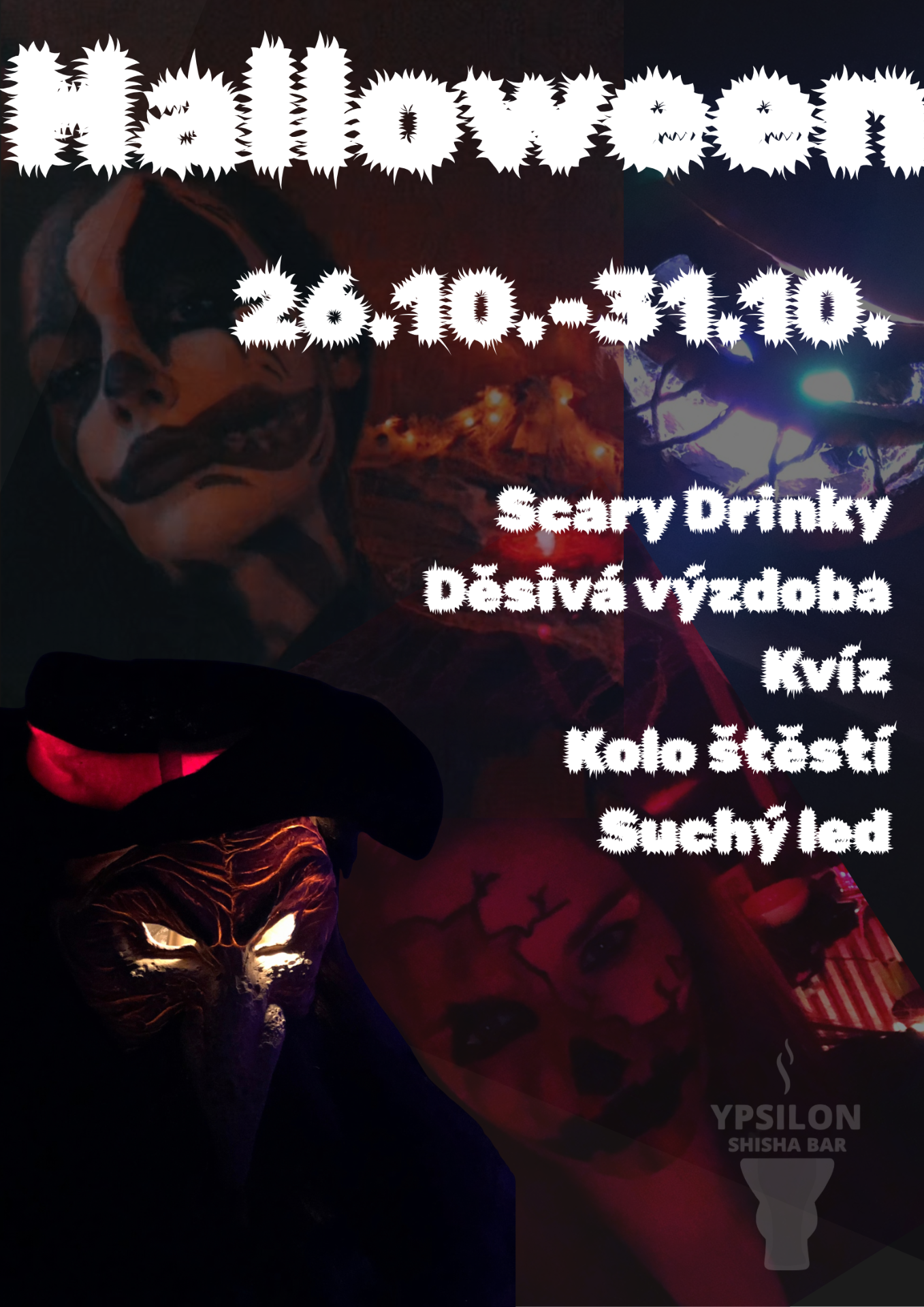 Halloween s úžasnou výzdobou, míchanými speciálními drinky a kvízem a kolem štěstí.